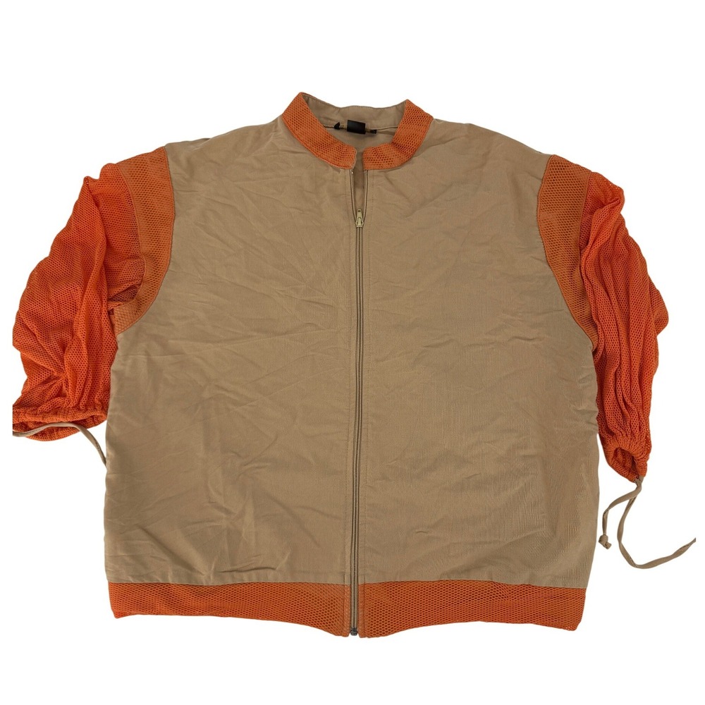Ashley Stewart Tan and Y2K Orange Mesh Mix Zip Up Bomber Jacket Womens Plus Size